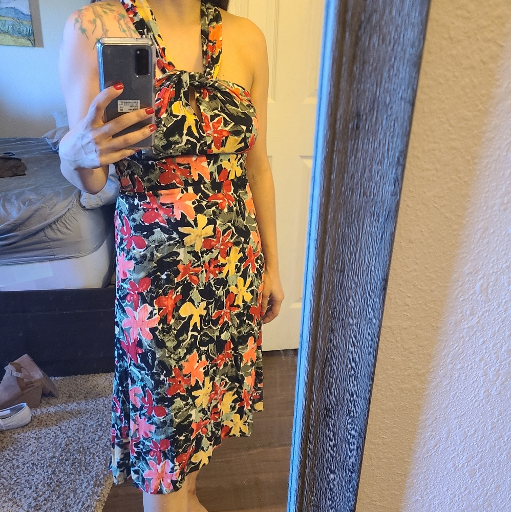 NWT Tropical floral midi halter dress
